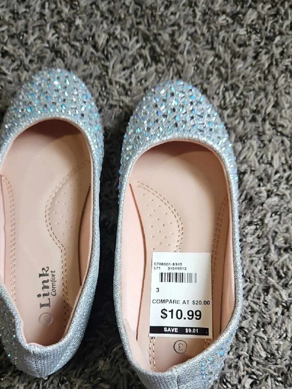 Girls Sparkle Rhinestone Ballet Flats - Silver